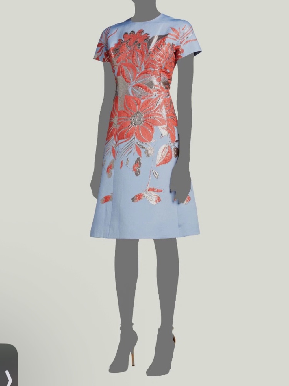Rickie Freeman for Teri Jon Light Blue Dress with Coral Floral Embroidery Size 4 - Picture 3 of 9